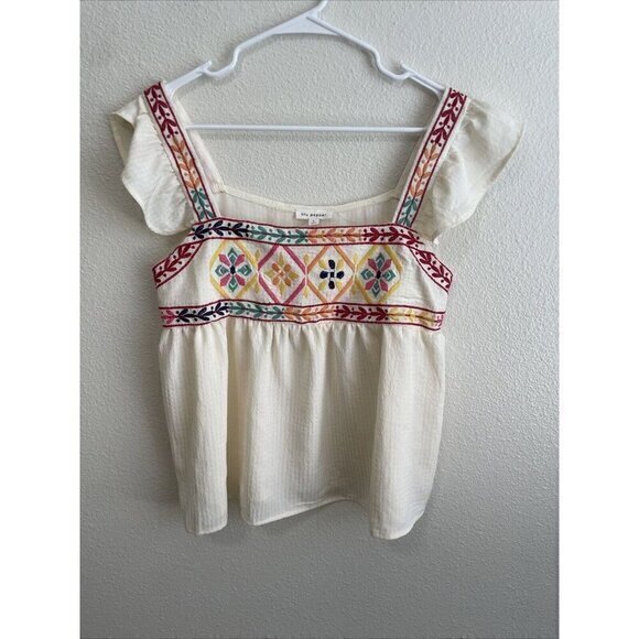 Blu Pepper Embroidered Peasant Top Colorful Details‎ Square Neckline - Picture 1 of 9